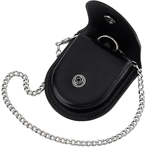 AHANDMAKER Classic Pu Leather Pocket Watch Box Pocket Watch Leather Case Leather Pockets Watches Pouch with Silver Chain Vint