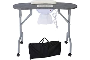 AGESISI Portable Manicure Table Foldable Nail Desk with Dust Collector Professional Nail Tech Table for Technician Spa Salon Workstation, Client Wrist Pad Carry Bag 4 Lockable Wheels, 36-inch, Black