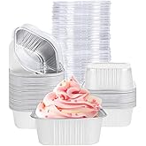 40 Pack Mini Cake Pans with Lids, 5oz Square Aluminum Foil Brownie Baking Cups, Muffin Tin Ramekins, Disposable Dessert Cupcake Cups for Wedding Birthday Party, White