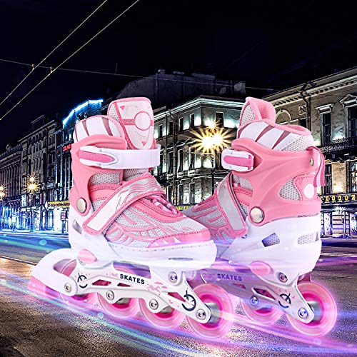 Hikole Inline Skates, Adjustable Roller Skates with All Light Up Wheels 2 Colors and 3 Sizes