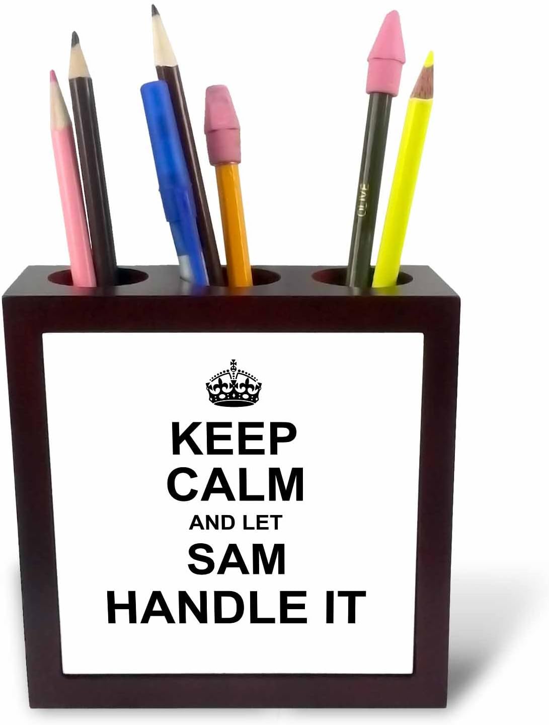3dRose ph_233381_1 5-Inch "Keep Calm and Let Sam Handle It" Tile Pen Holder