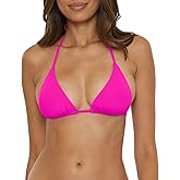 BECCA Women's Standard Color Code Triangle Bikini Top, Adjustable, Tie Back, Swimwear Separates, Vivid Pink, Small