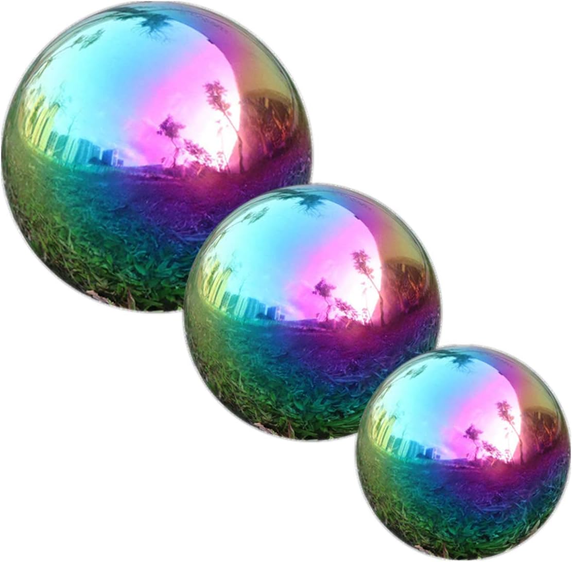 GDglobal Gazing Balls, Rainbow Mirror Polished Hollow Ball Stainless