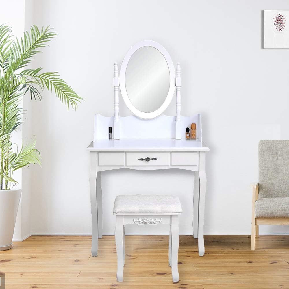 Goujxcy Vanity Set Makeup Dressing Table With Mirror Stool And Drawer Vanity Table Set Multifunctional Top Removable Writing Desk Dressing Tables For Bedroom Bathroom Kitchen Dining Cjp Org In