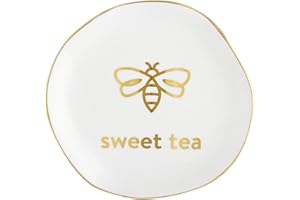 SANTA BARBARA DESIGN STUDIOS Santa Barbara Design Studio Tea Bag Holder White Ceramic Gold Foil Tea Rest, 3.5" Diameter, Sweet Tea