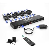 MT-VIKI 8 Port KVM Switch HDMI, 4K@30Hz 1U Rack Mount KVM Switch w/IR Remote &amp; Wire-Desktop Controller &amp; 8 HDMI KVM Cables &amp; Rack Ears &amp; Power Adapter