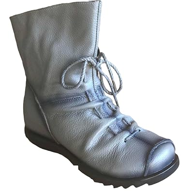 Vogstyle Damen Stiefel Weiches Leder Stiefeletten Gefüttert