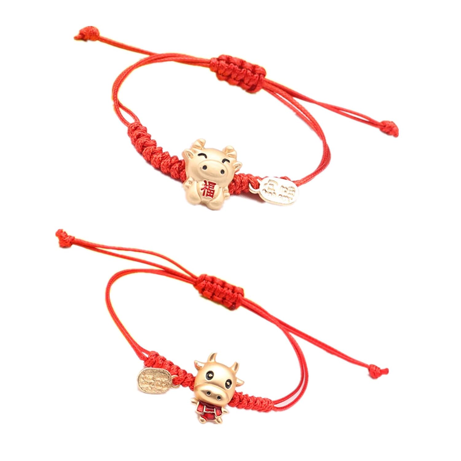 Buy 2 Pcs Red Bracelet Chinese Zodiac Sign Fortune Cow Charm Adjustable