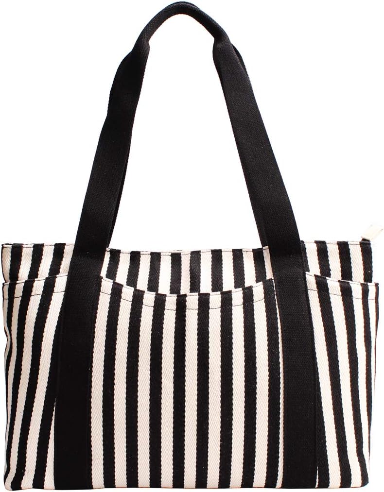 Canvas Tote Bag with Multiple Pocket/Zipper Closure Sholuder Bag/Travel Bag for Weekend/7 Pocket/Perfect Bag for Gift