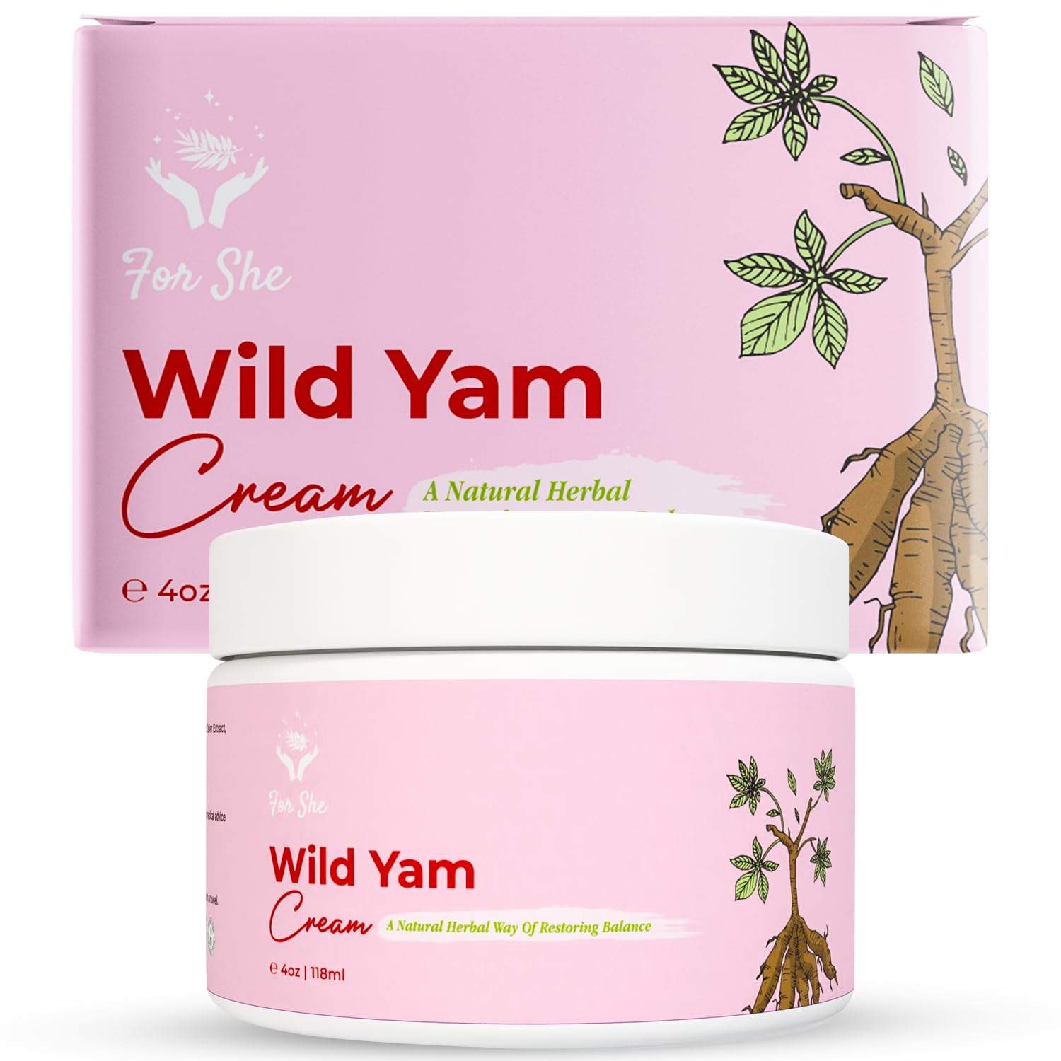 Wild Yam Cream - Natural Relief for Menopause Symptoms and Hormone Balance - Vegan, Enriched with Red Clover Extract, Coconut Oil & Vitamin A - Perimenopause Symptoms and Dry Skin Relief 118ml