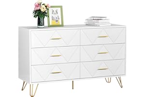 CARPETNAL White Dresser, Modern Dresser for Bedroom, 6 Drawer Double with Wide Drawers and Metal Handles, Wood Dressers & Chest of Hallway, Entryway.