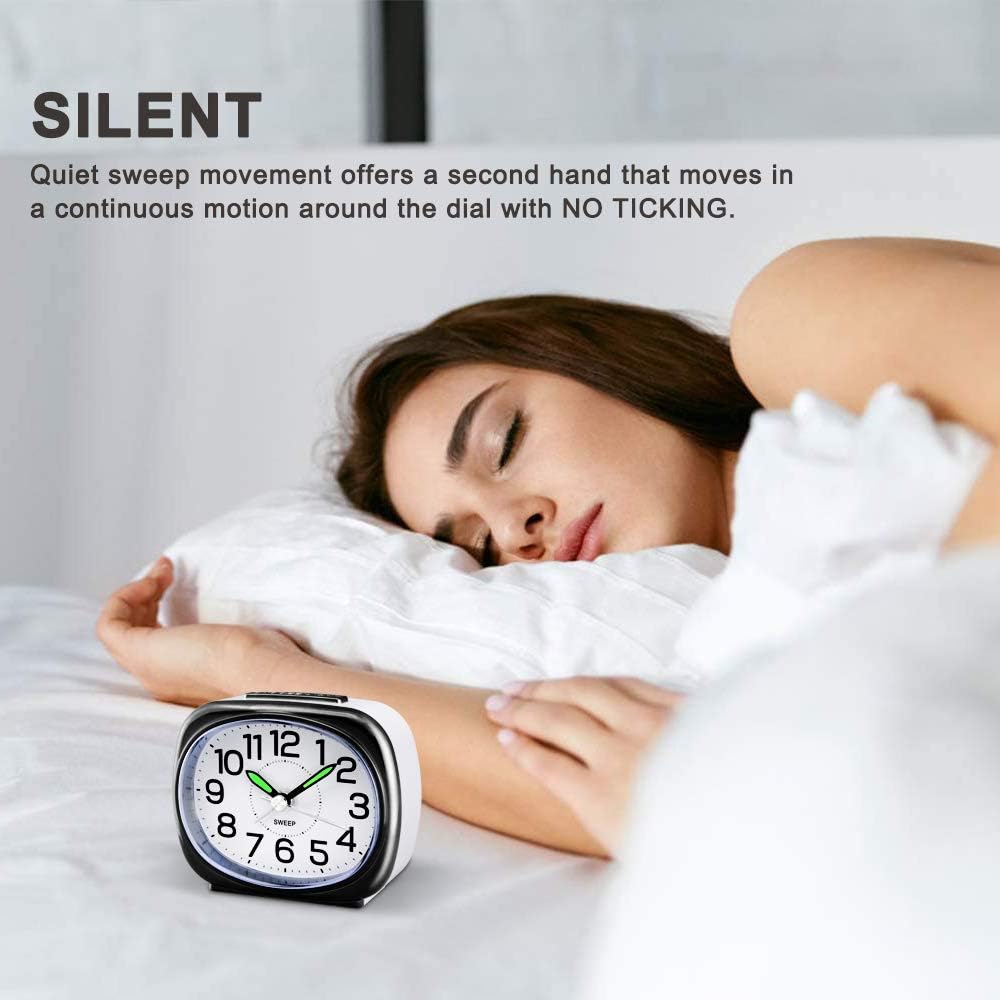 Neucox Silent Alarm Clocks Bedside Non Ticking Battery Powered Simple Analogue Alarm Clock Desk Clock with Light Snooze Large Numbers Quiet Bedroom Clocks for Heavy Sleepers Office Table - Image 4