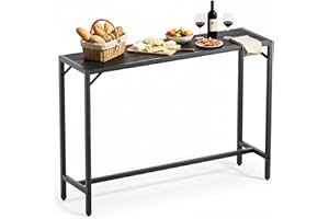 TLSUNNY Outdoor Bar Table 39/47/54" Wide, Narrow Pub Height Dining Table with Waterproof Top and Heavy-Duty Metal Frame, Wood