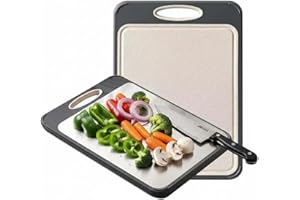 2-in-1 Double Sided Cutting Board, Stainless Steel and Wheat Straw, Small 35cm x 24 cm (14" x 9.6"), Knife-Friendly Non-Slip 