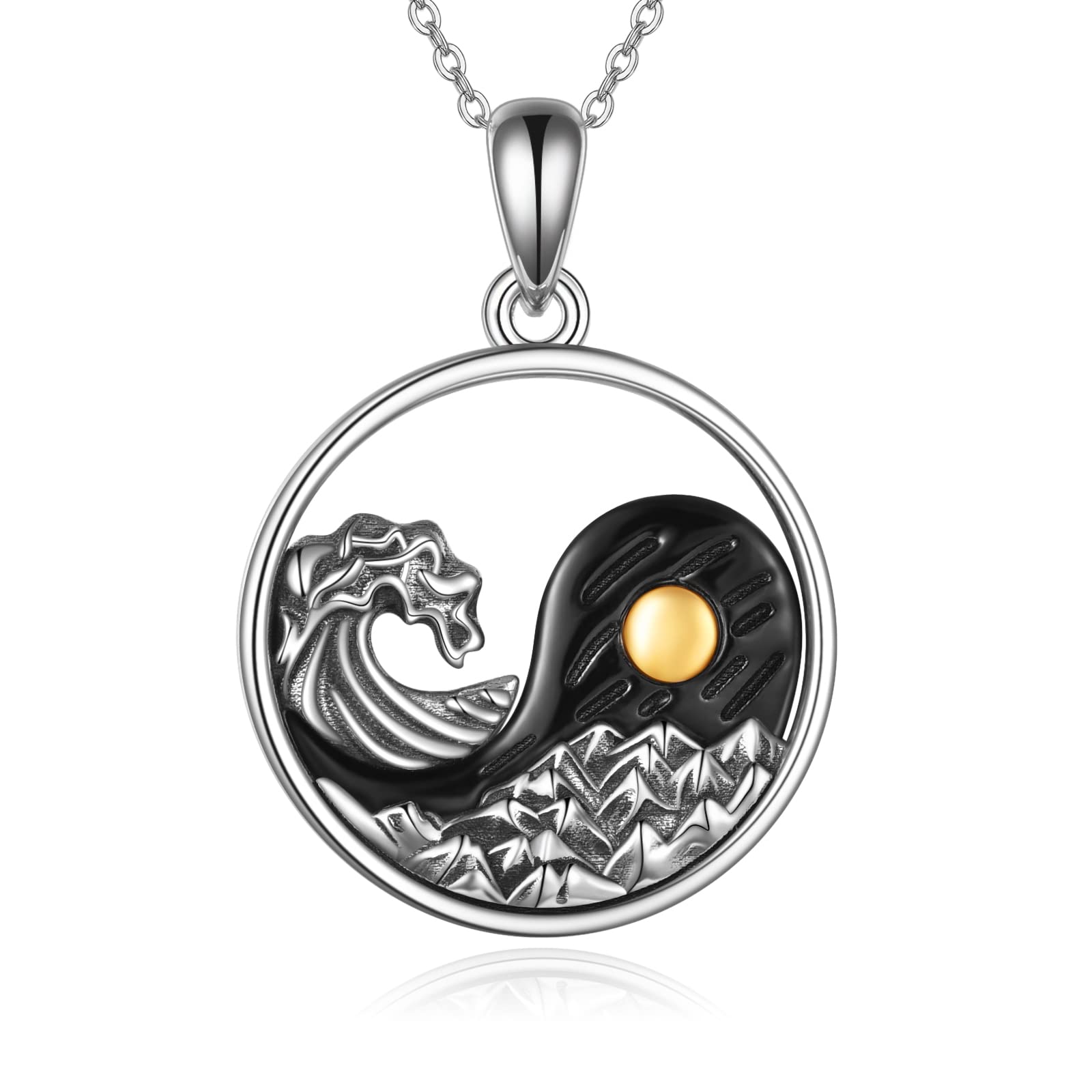 ONEFINITY Mountain Necklace Sterling Silver Mountain and Wave Pendant Jewellery Gift for Men Women