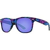 Piranha Digital Unisex Retro Sunglasses with Purple Pattern Frames and Blue Mirror Lens