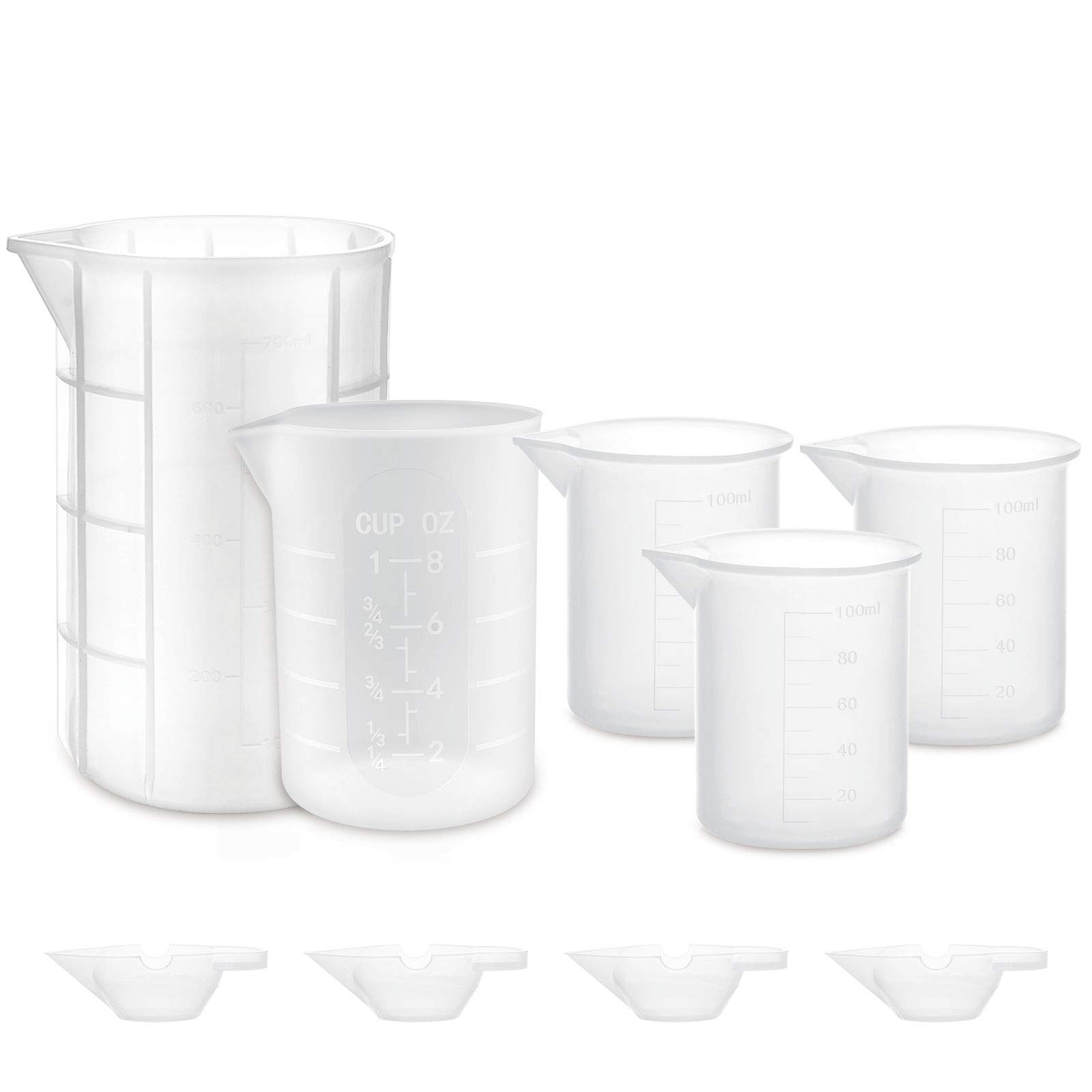 9PCS Silicone Mixing Cups Set, Gartful Resin Casting Tool Kit, DIY Craft Set for Epoxy, 1pcs 700ml Oversize Measuring Cup, 1pcs 250ml Large and 3pcs 100ml Reusable Measurements Cups, 4pcs Mixing Cups
