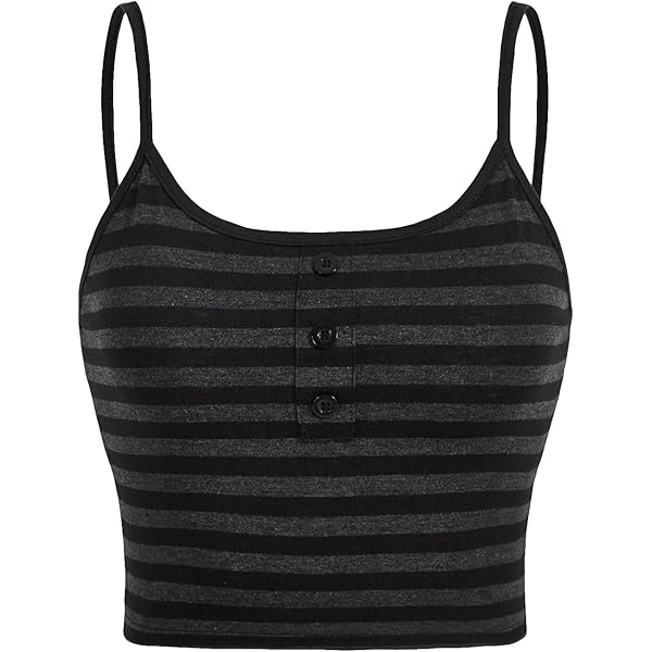 Women Goth Striped Cami Summer Button Front Sleeveless Spaghetti