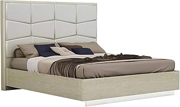 Amazon Com Benjara Wooden Eastern King Size Bed With Leather Upholstered Headboard Brown And Grey Furniture Decor