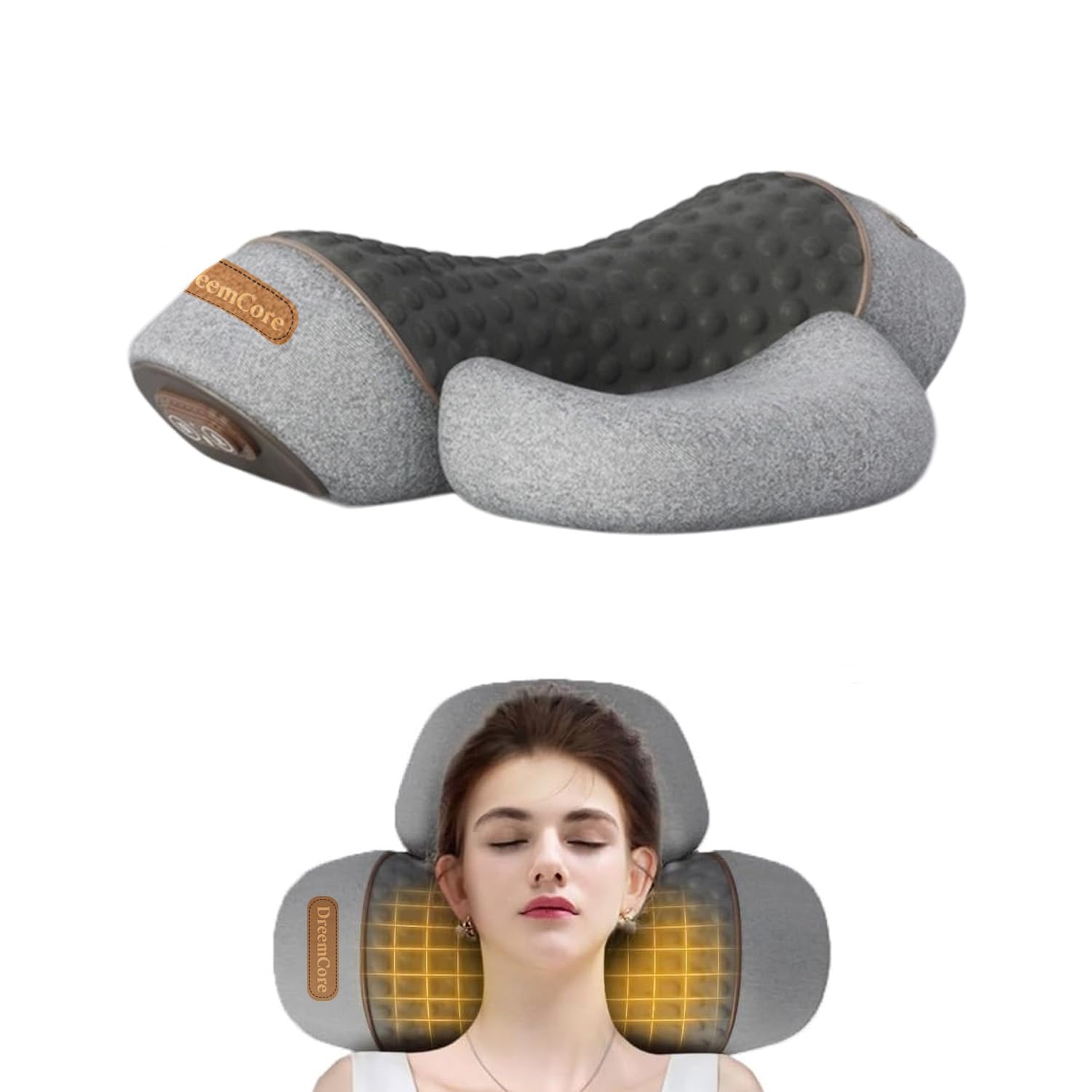 Photo 1 of DreemCore 3-in-1 Neck Massager Pillow with Heating & Traction & Vibration, 3D Ergonomic Cervical Pillow for Neck Back Shoulder Pain Relief,Light Grey