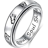 Butterfly Anxiety Ring Sterling Silver Flying Butterfly Do What Makes Your Soul Shine Spinner Fidget Worry Band Animal Stress Relieving Boredom ADHD Autism Rings for Women,Size 7