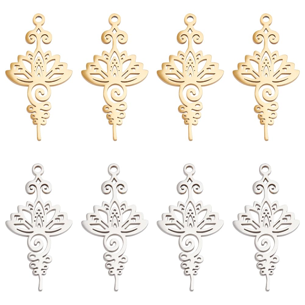 UNICRAFTALE about 12 Pcs 2 Colors Lotus Charms Hollow Lotus Flower Charms Stainless Steel Charms Yoga Charms Lotus Pendants Metal Charms Mini Charms Pendant for DIY Necklace Bracelet Jewelry Making