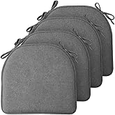TushGuard Chair Cushions, 4 Pack Memory Foam Chair Pads, Seat Cushion, Kitchen Chair Cushions Set of 4, Anti-Slip Backing & Fixed Straps,Grey