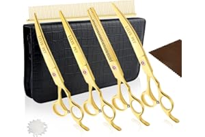 LILYS PET Professional PET DOG Grooming Coated Titanium scissors suit Cutting&Curved&Thinning shears (7.0 inches, Gold)…