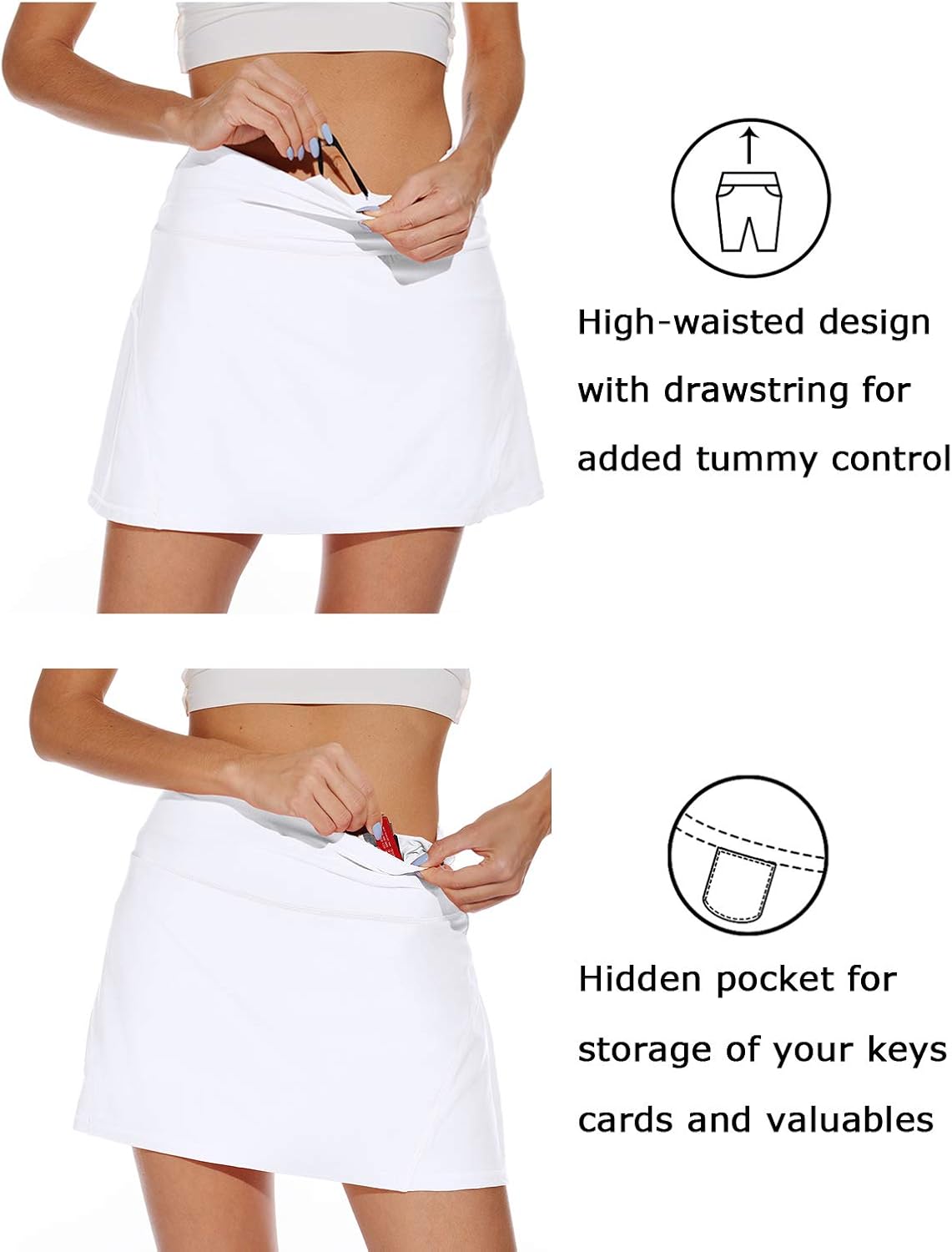 XIEERDUO Women's Athletic Tennis Golf Skirts with Shorts Pockets Acitve High Waisted Running Skorts: Clothing