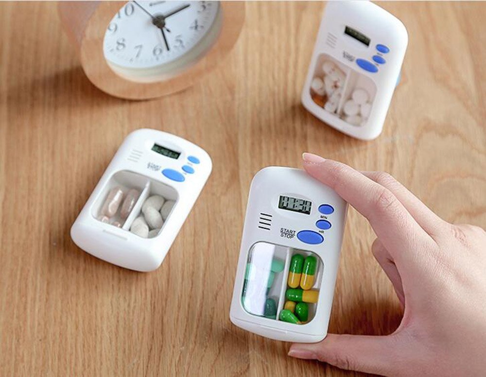 Daily Pill Box Medication Reminder Timer,Portable Travel Pill Organizer Box with Automatic Alarms,Up to 99 Hours Period Alerts for Daily Medication Vitamins Supplements,No Battery Required