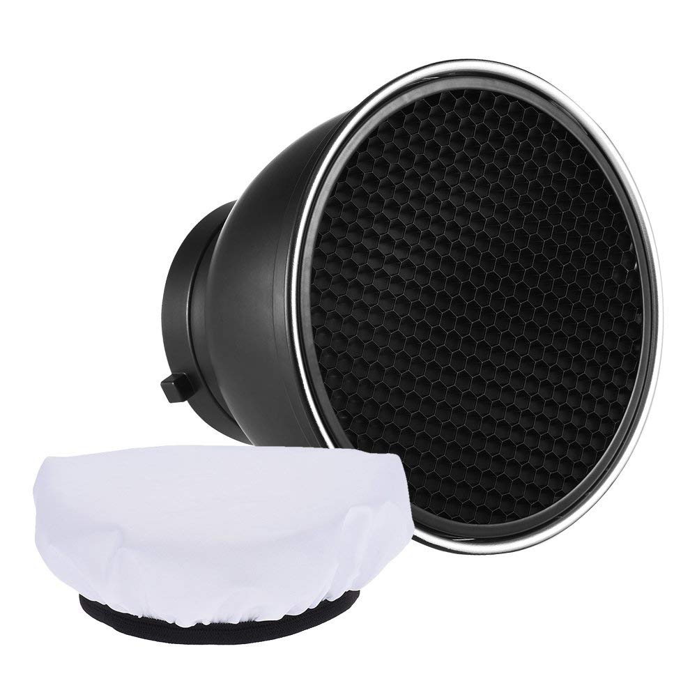 Andoer 7 Inch Standard Reflector Flat Diffuser Lamp with 60° Honeycomb Grid for Bowens Mounting for Flash Studio Strobe Speedlite (Reflector with Diffuser)
