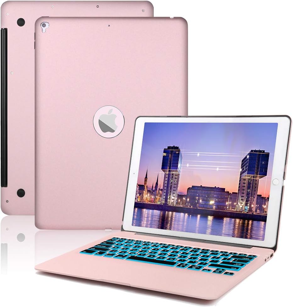Bluetooth Folio Keyboard Case for iPad Pro 12.9 inch-2017(2nd Gen)-2015(1st Gen)-7 Color Backlit, Auto Wake/Sleep, iPad Pro 12.9 Case with Aluminium Keyboard (Not Fit 2018 Version)(Rose Gold)