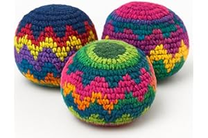 Funny Guy Mugs Multicolored Crochet Assorted Geometric Pattern Hacky Ball, Foot Bag Kick Sack, Indoor and Outdoor Toys for Kids and Adults, Set of 3