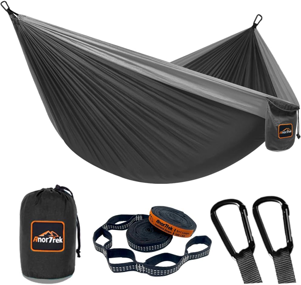 AnorTrek Camping Hammock Lightweight Parachute Nylon with Tree Straps