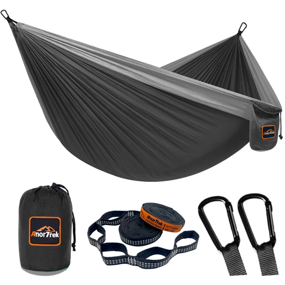 AnorTrek Camping Hammock, Super Lightweight Portable Parachute Hammock with Two Tree Straps Single or Double Nylon Travel Tree Hammocks for Camping Backpacking Hiking