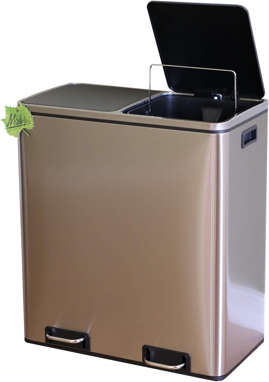 Made for us 60 L Edelstahl Tret-Abfalleimer 2x30 L Mülleimer 2-Fach Mülltrennung 2er Müll-Trennsystem 60 Liter Abfallsammler zur Abfall-Trennung Pedal-Treteimer original