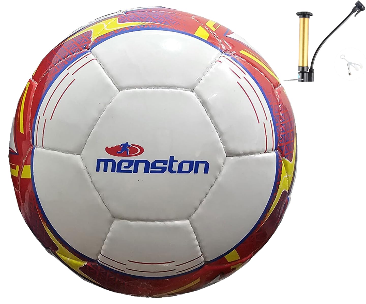 Mens Red & Yellow Training Football Adults Hand Stitch Soft Soccer Ball 32 Panel PVC Football Size 5 (Football + Pump)