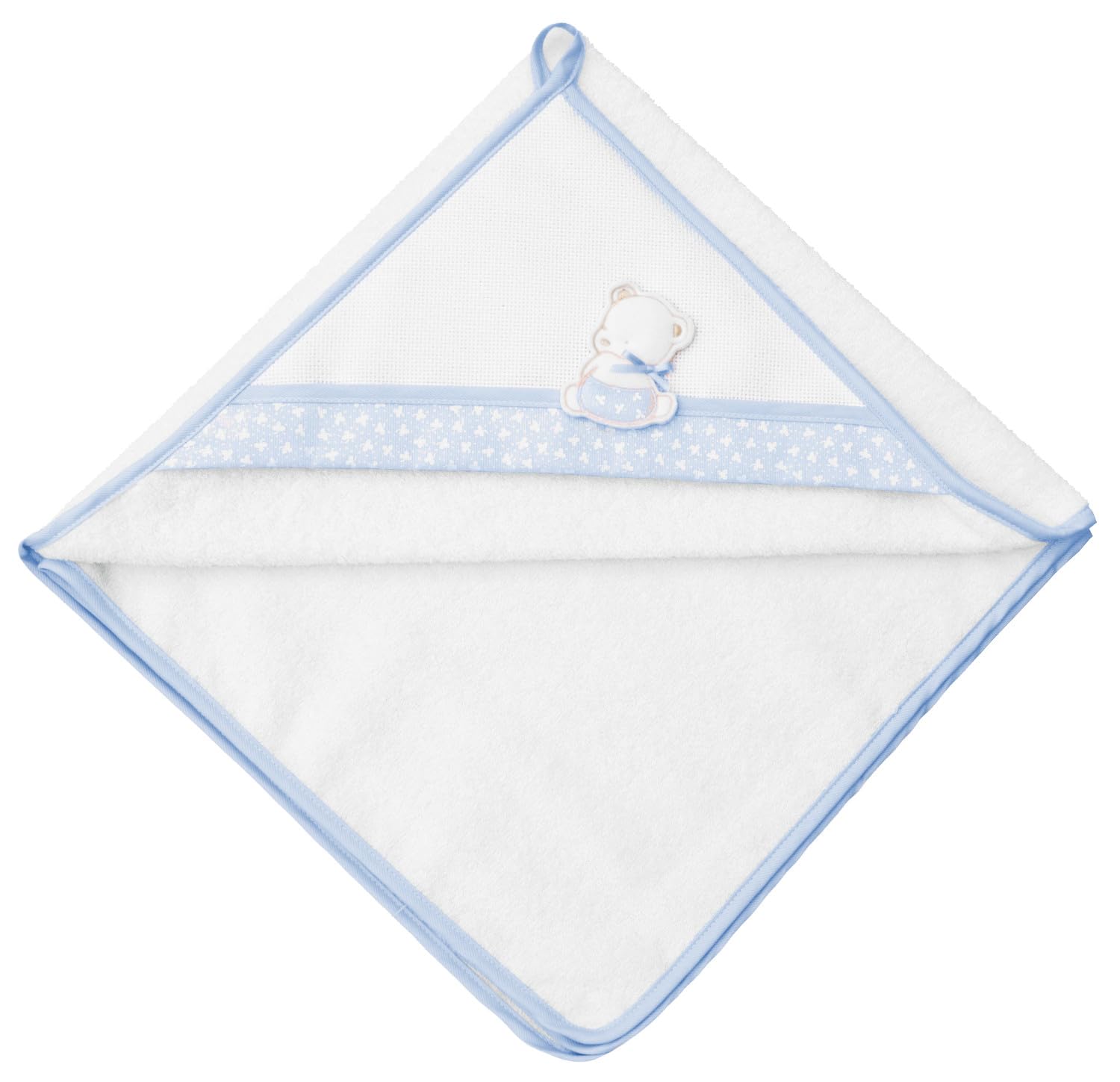 FILET - Triangle Bathrobe for Babies/Early Childhood | Soft Terry 100% Cotton | With Inserts in Aida Fabric for Embroidering - White, Light Blue