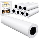 VOISEN Wide Format Paper,8 Rolls Plotter Paper 24 In x 150 Ft | 20lb CAD Bond Rolls, Bond Paper on 2" Core for CAD Printing on Wide Format Ink Jet Printers
