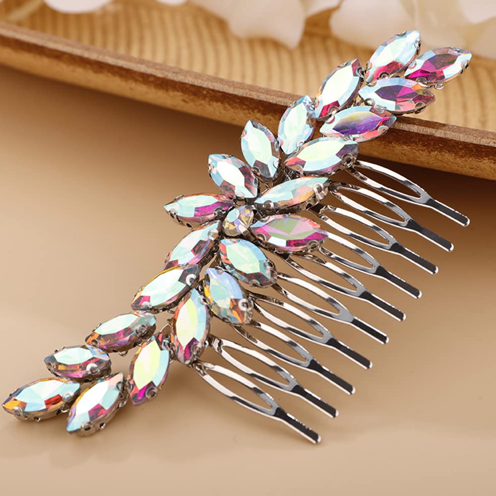 BERYUAN Women Crystal Flowers Hair Comb Teardrop Rhinestone Hair Comb for Wedding Women Hair Comb Slide Bride Hair Accessories for Brides Bridemaids (AB)