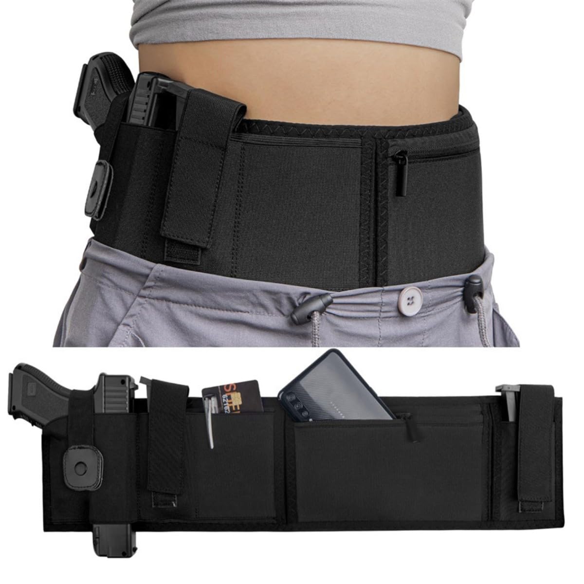 HOUSON Adjustable Waist Belly Band Holster with Mag Pouch Pocket 115cm