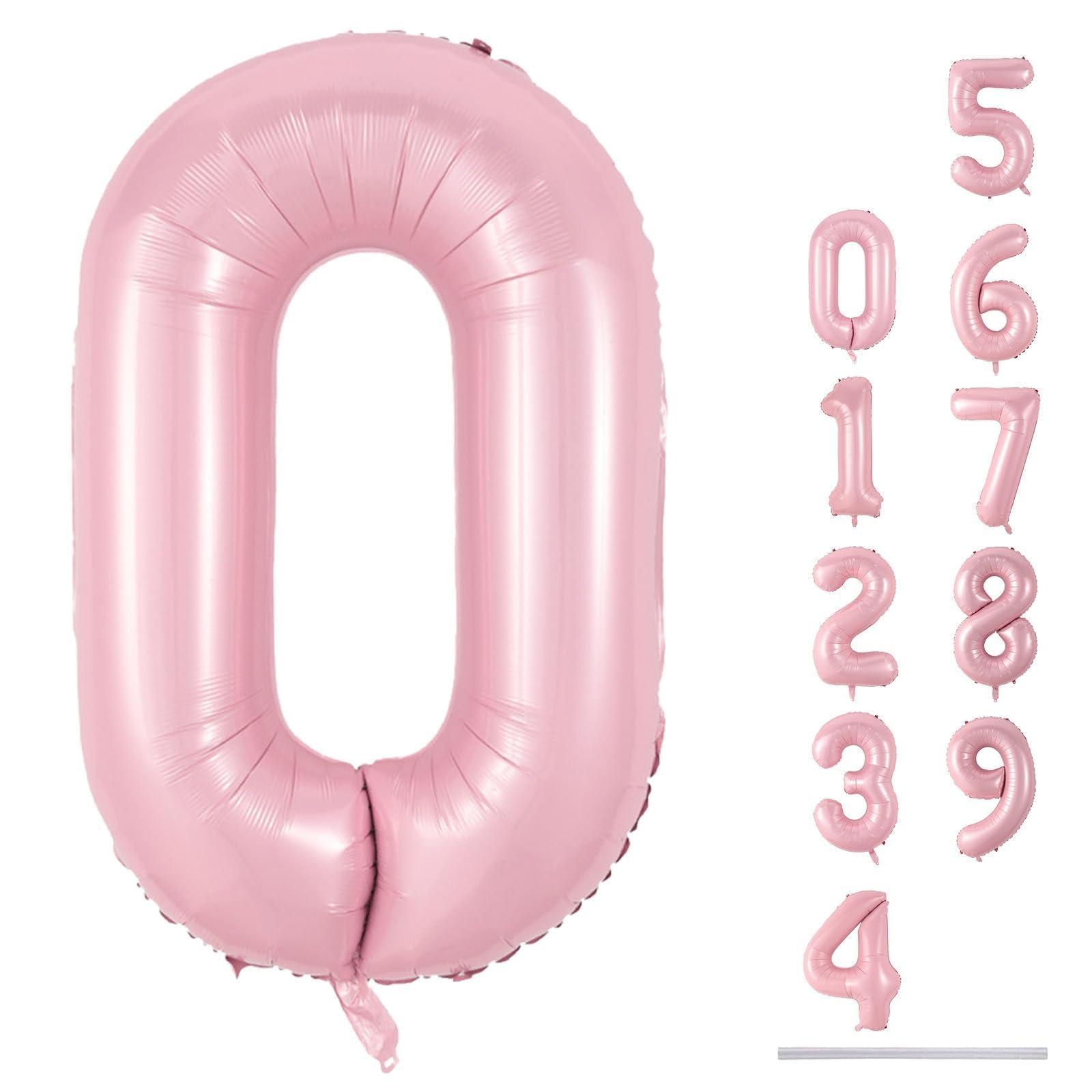 Photo 1 of 40" Balloon Number 0 Pastel Pink, Large Foil Pink Number Balloons Set 0-9 for Girls, Light Pink 0 Helium Balloons for Women Birthday Anniversary Graduation New Year Party Decoration Supplies