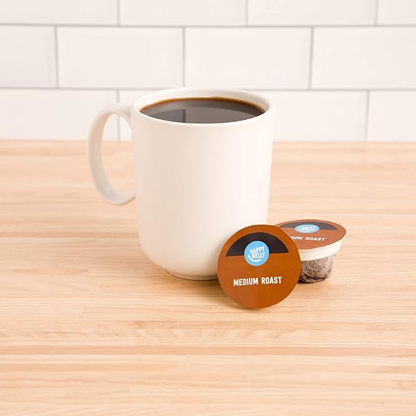 AMAZON BRAND – HAPPY BELLY MEDIUM ROAST COMPOSTABLE COFFEE PODS, COMPATIBLE WITH K-CUP BREWER, 96 COUNT