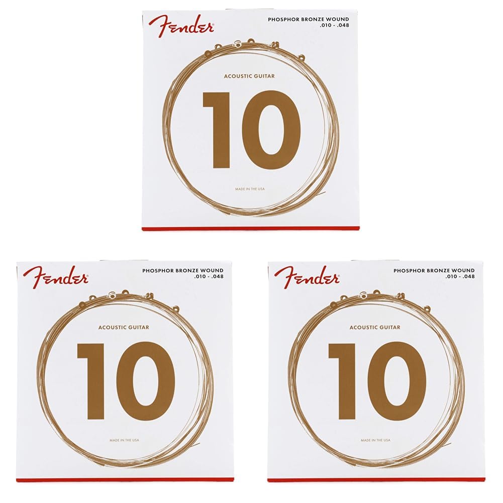 Fender Phosphor Bronze Acoustic Guitar Strings Ball End 60XL Extra Light - 10-48 (Pack of 3)