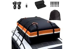 BOPARAUTO 21 Cubic Feet Car Rooftop Bag Waterproof Heavy Duty for All Cars Cargo Carrier Bag with/Without Rack Including Anti-Slip Mat 2 Luggage Locks 2 Extra Straps 6 Strong Nylon Straps Orange Bag