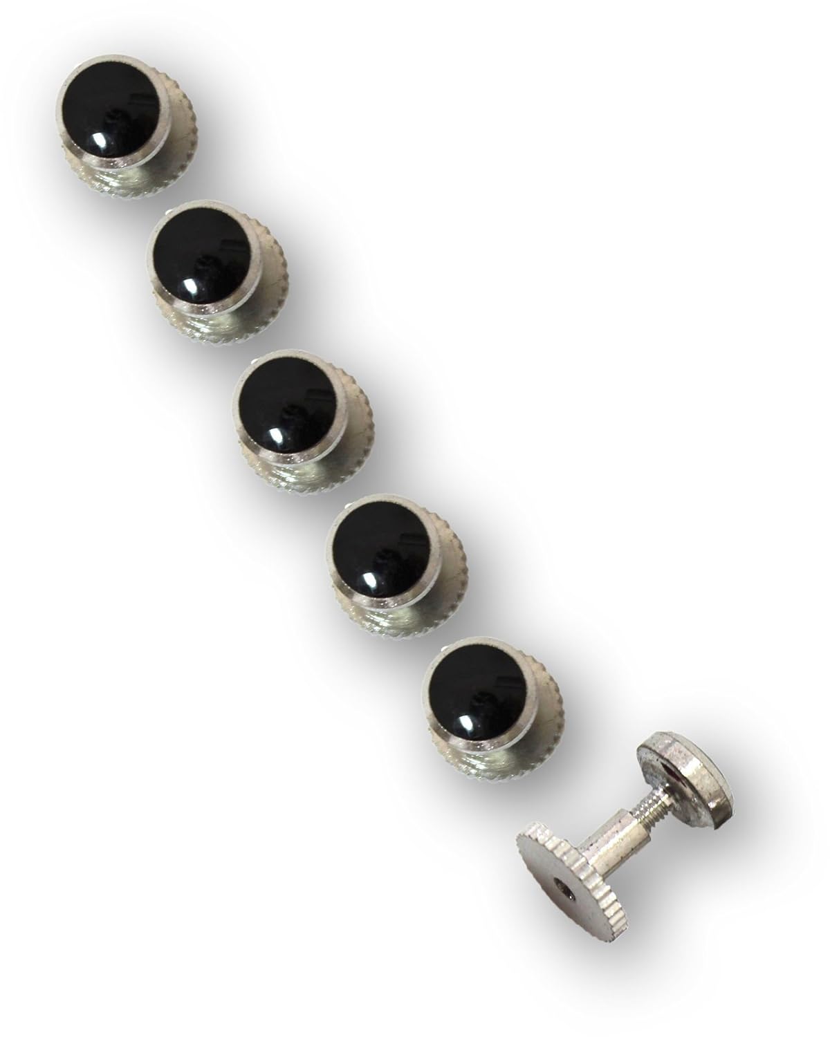 Dress Shirt Studs Set of Six Silver Colour and Black in Gift Box