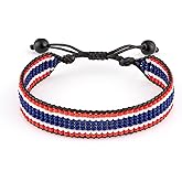 FAHARI Thailand Flag Bracelet: Handmade Bracelet,Adjustable Beaded Boho-Style Rope Bracelet with Patriotic Design