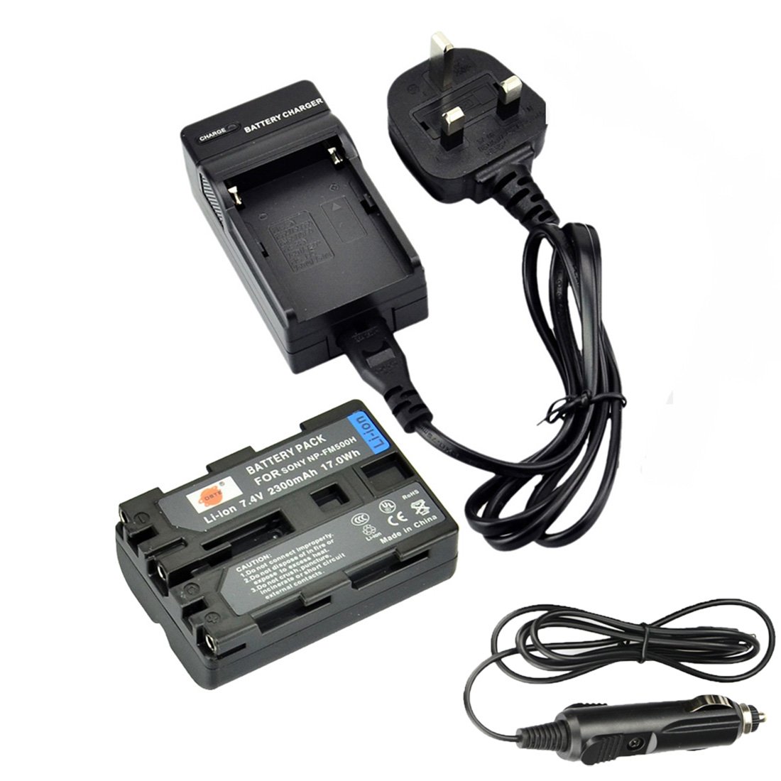 DSTE NP-FM500H Rechargeable Li-ion Battery + Charger DC01 Compatible with Sony BC-VM10, Alpha SLT-A57, A58, A65, A65V, A77, A77V, A99, CLM-V55 Digital Cameras