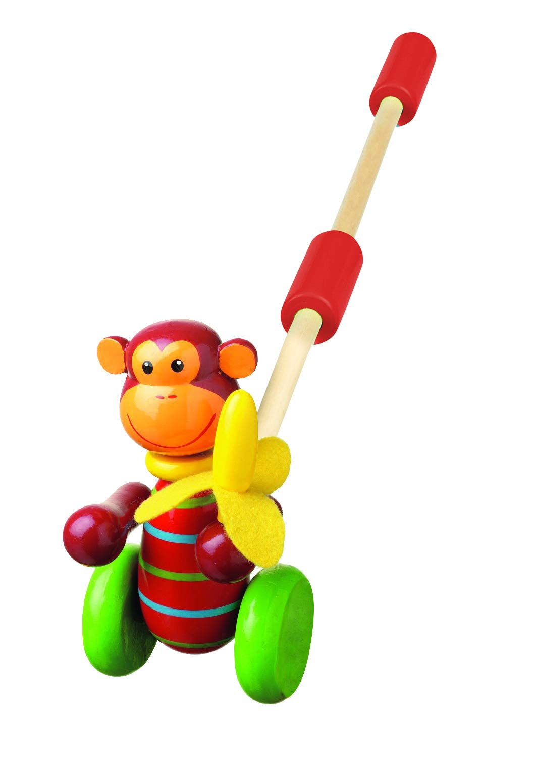 Monkey Push Along Toy - Animal Push and Pull Along Toys for 1 Year Olds, Wooden Toys - Toddler Toys, Perfect 1st Birthday Gifts For Boy and Girl - Early Development & Activity Toys by Orange Tree Toys