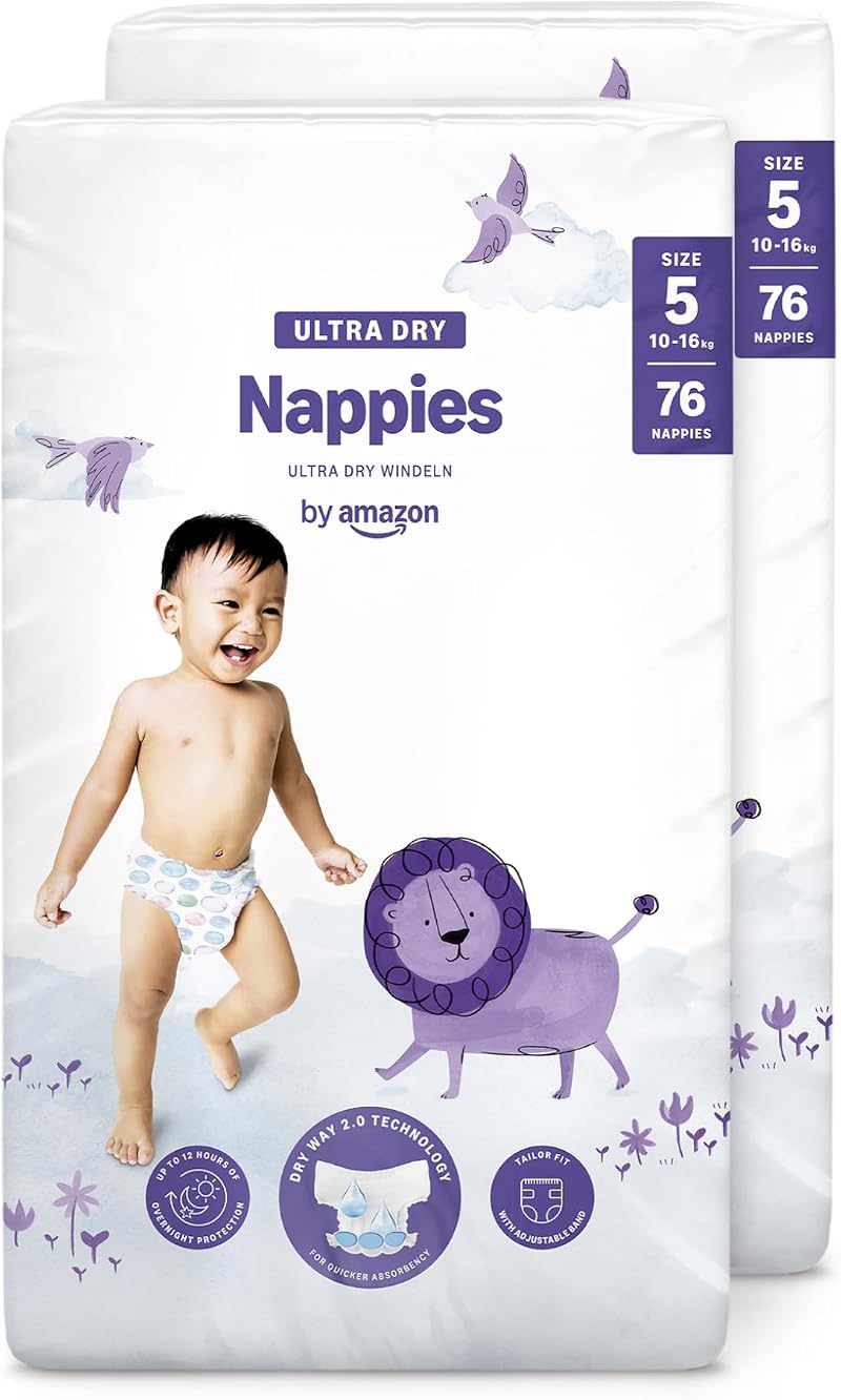 By Amazon Ultra Dry Nappies Size 5 10-16 kg 152 nappies 2 packs